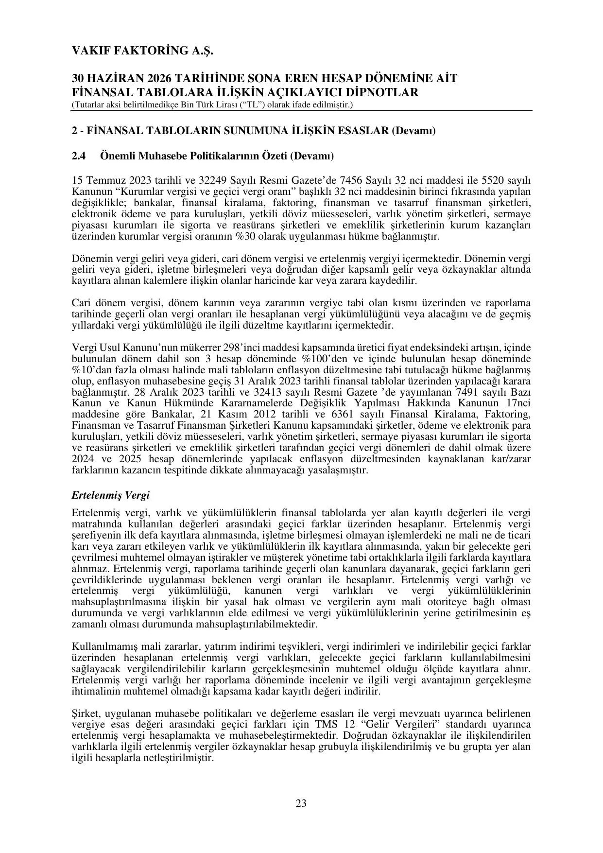 Vakฤฑf Faktoring - BDDK Raporu 30.06.2026.pdf โ sayfa 26