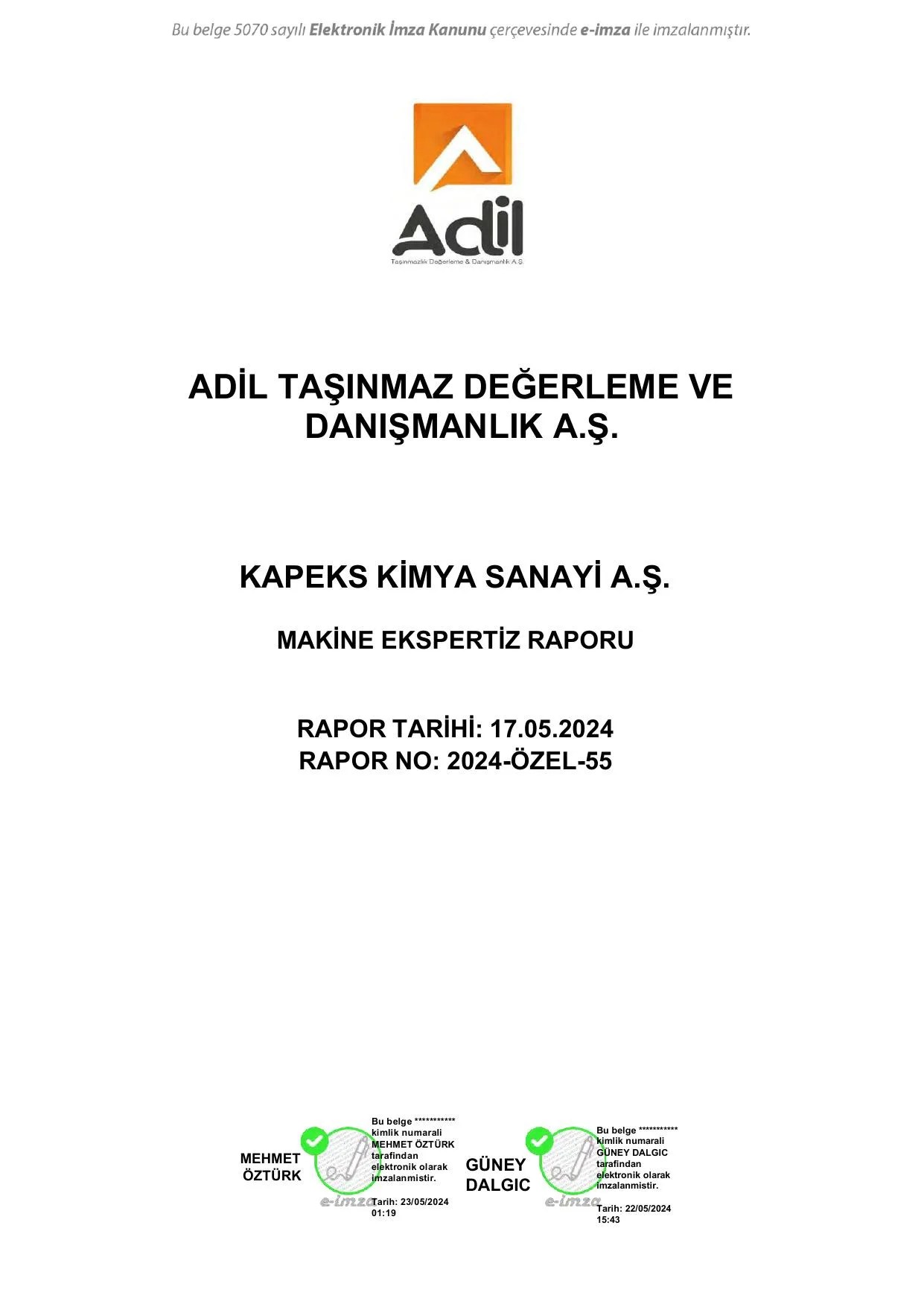 EK 5-E KAPEKS KฤฐMYA SANAYฤฐ A.ล Makine Ekspertiz.pdf โ sayfa 1