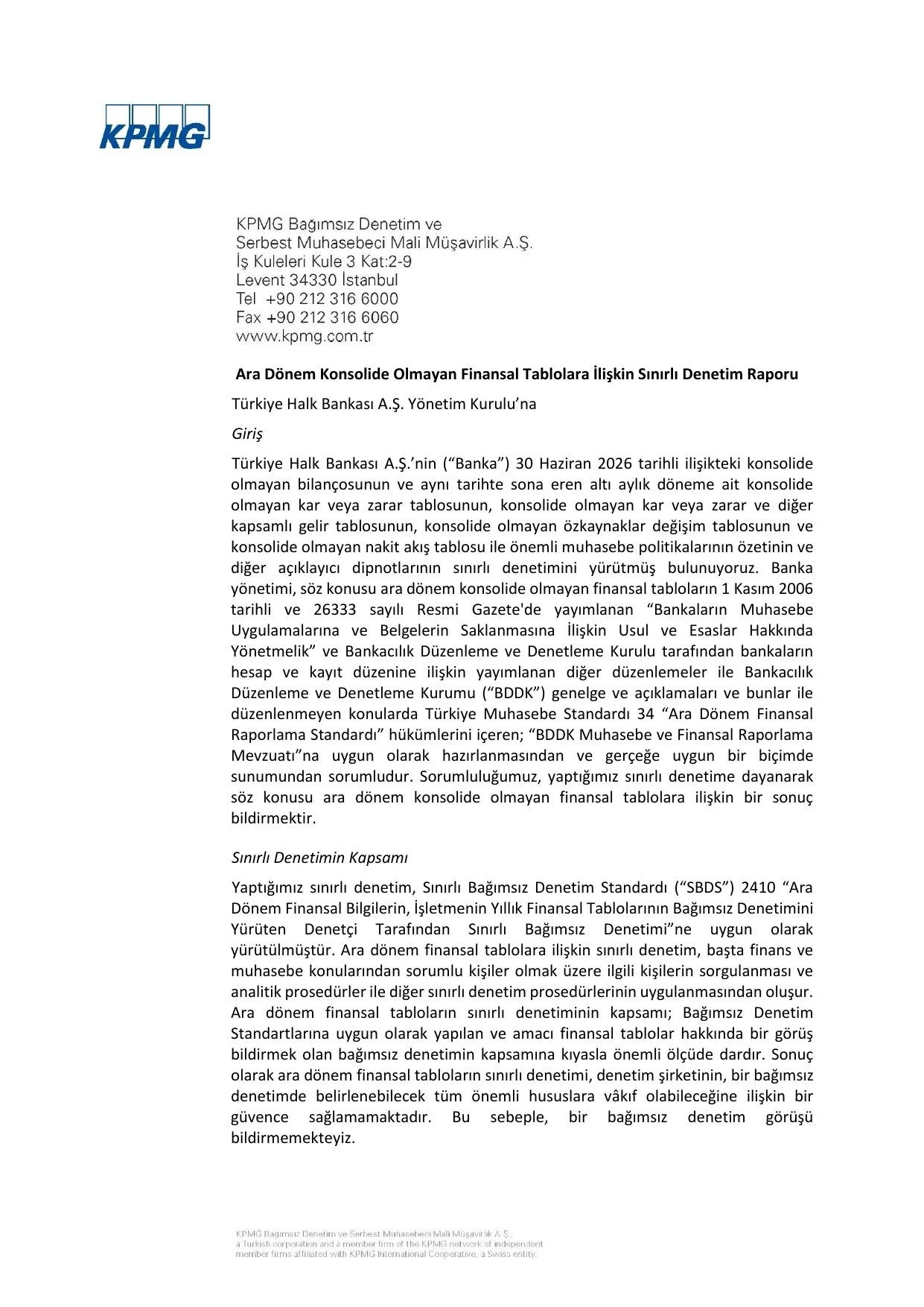 Türkiye Halk Bankası AŞ Konsolide Olmayan Rapor 30.06.2026.pdf — sayfa 2