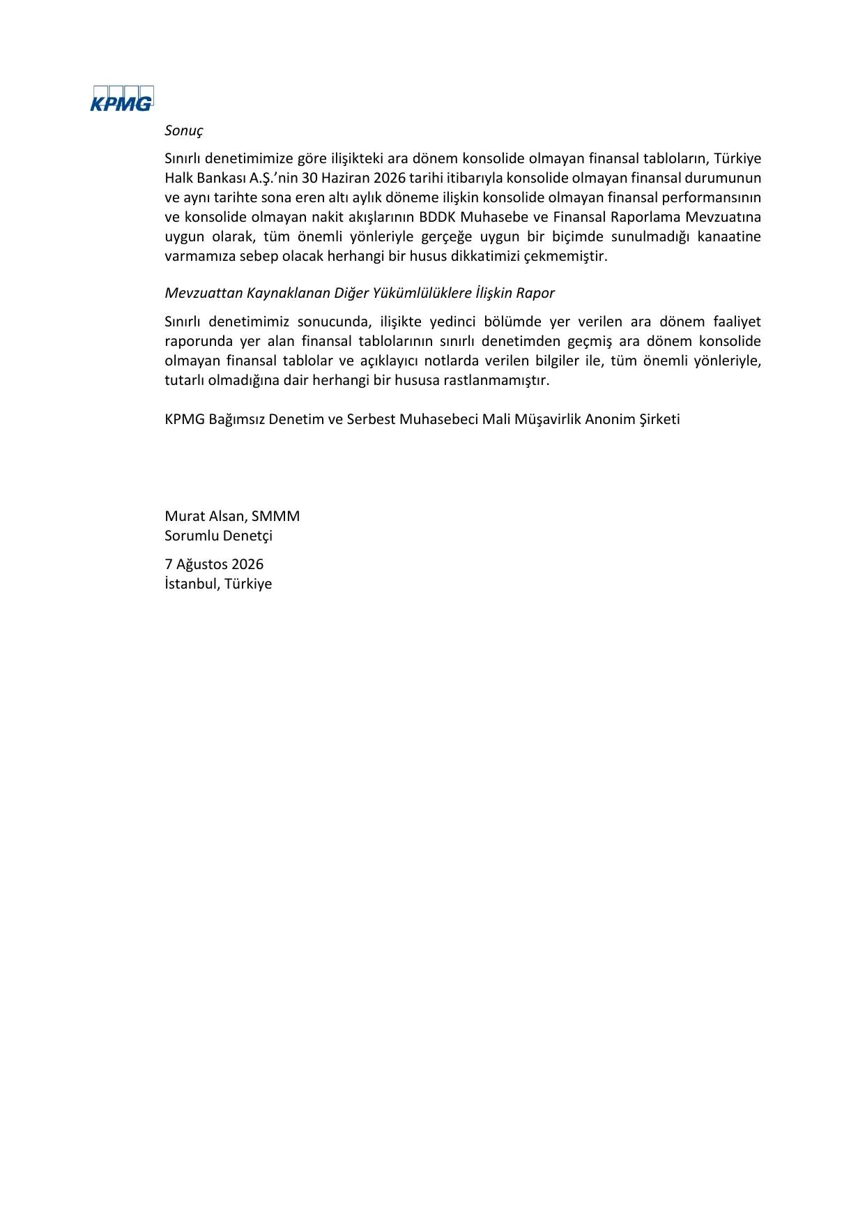 Türkiye Halk Bankası AŞ Konsolide Olmayan Rapor 30.06.2026.pdf — sayfa 3