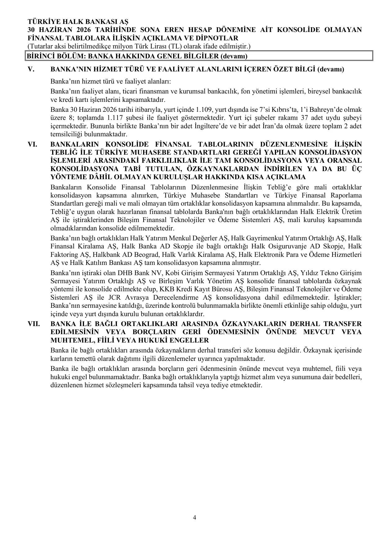 Türkiye Halk Bankası AŞ Konsolide Olmayan Rapor 30.06.2026.pdf — sayfa 10