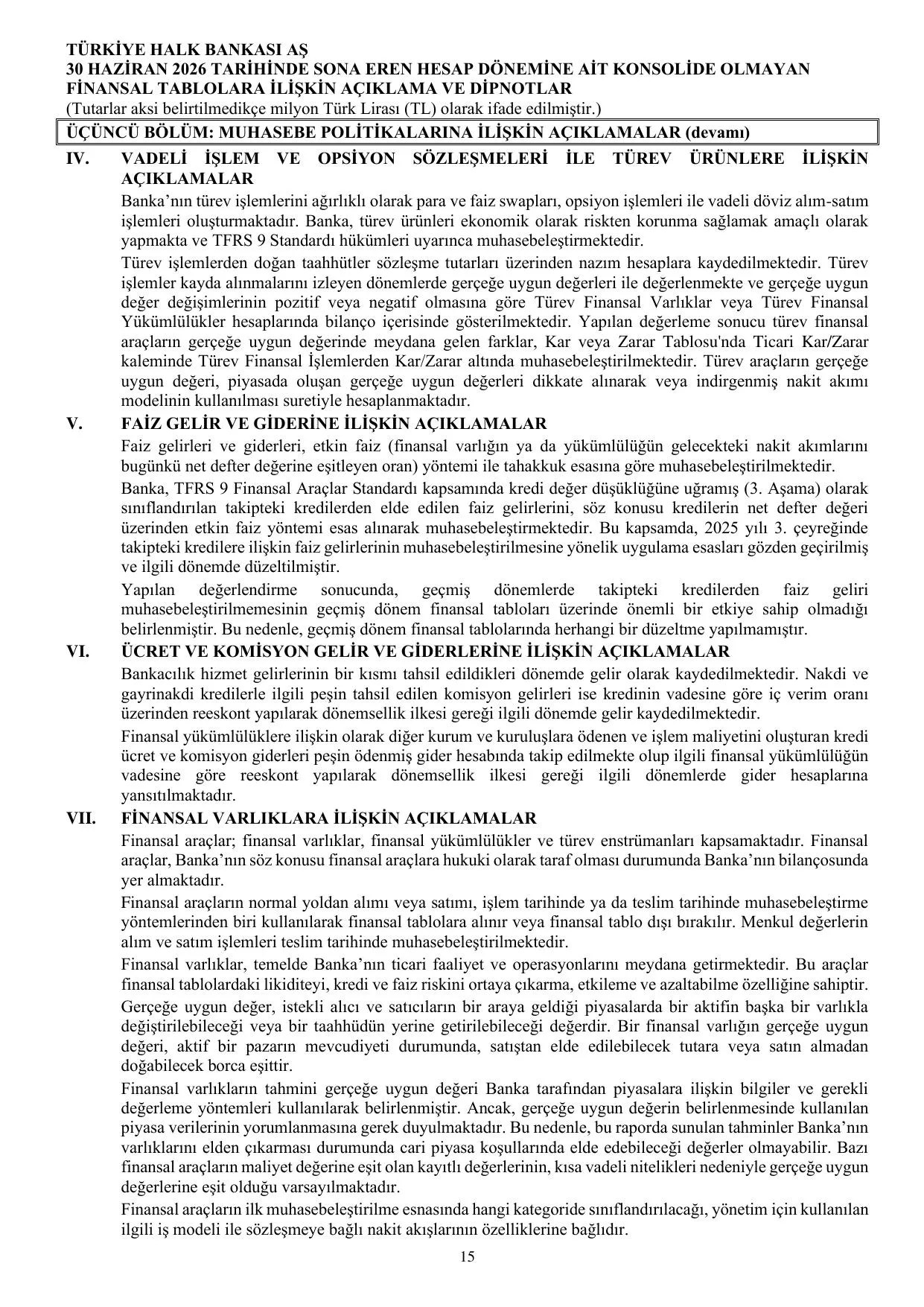 Türkiye Halk Bankası AŞ Konsolide Olmayan Rapor 30.06.2026.pdf — sayfa 21