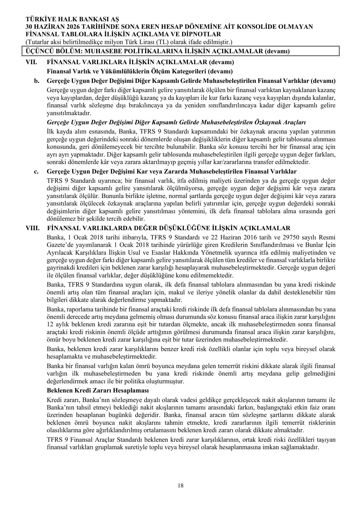 Türkiye Halk Bankası AŞ Konsolide Olmayan Rapor 30.06.2026.pdf — sayfa 24