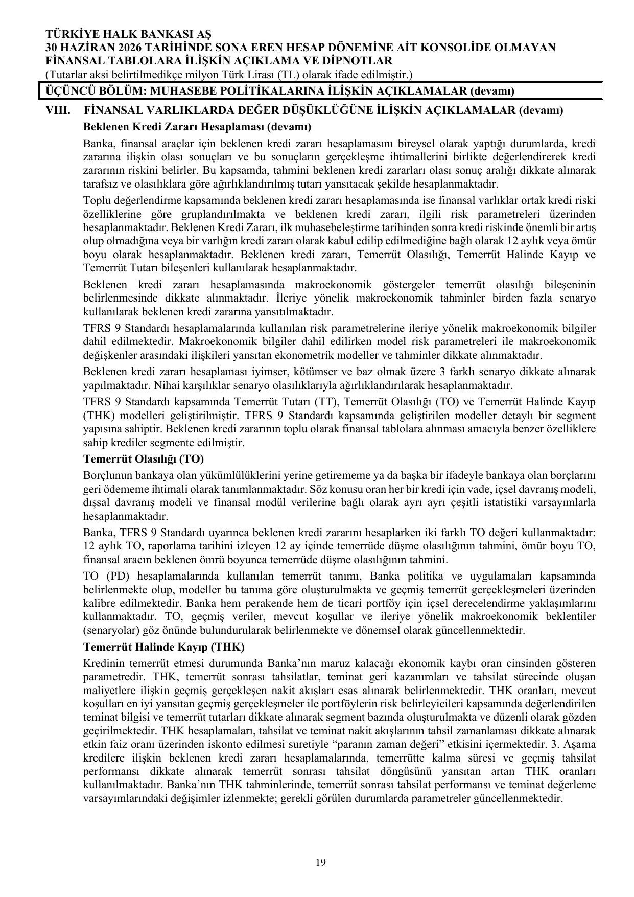 Türkiye Halk Bankası AŞ Konsolide Olmayan Rapor 30.06.2026.pdf — sayfa 25