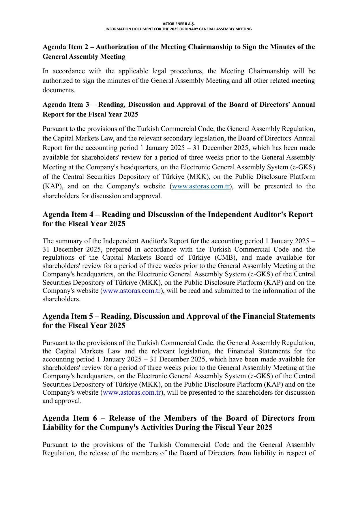 Kap -ASTOR ENERJฤฐ A.ล BฤฐLGฤฐLENDฤฐRME DOKรMANI 2025_ENG.pdf โ sayfa 7