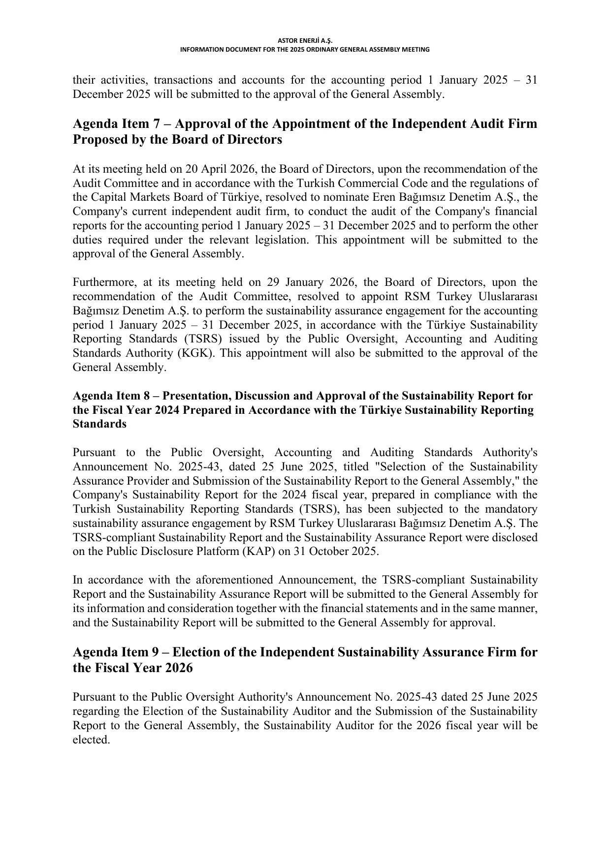 Kap -ASTOR ENERJฤฐ A.ล BฤฐLGฤฐLENDฤฐRME DOKรMANI 2025_ENG.pdf โ sayfa 8