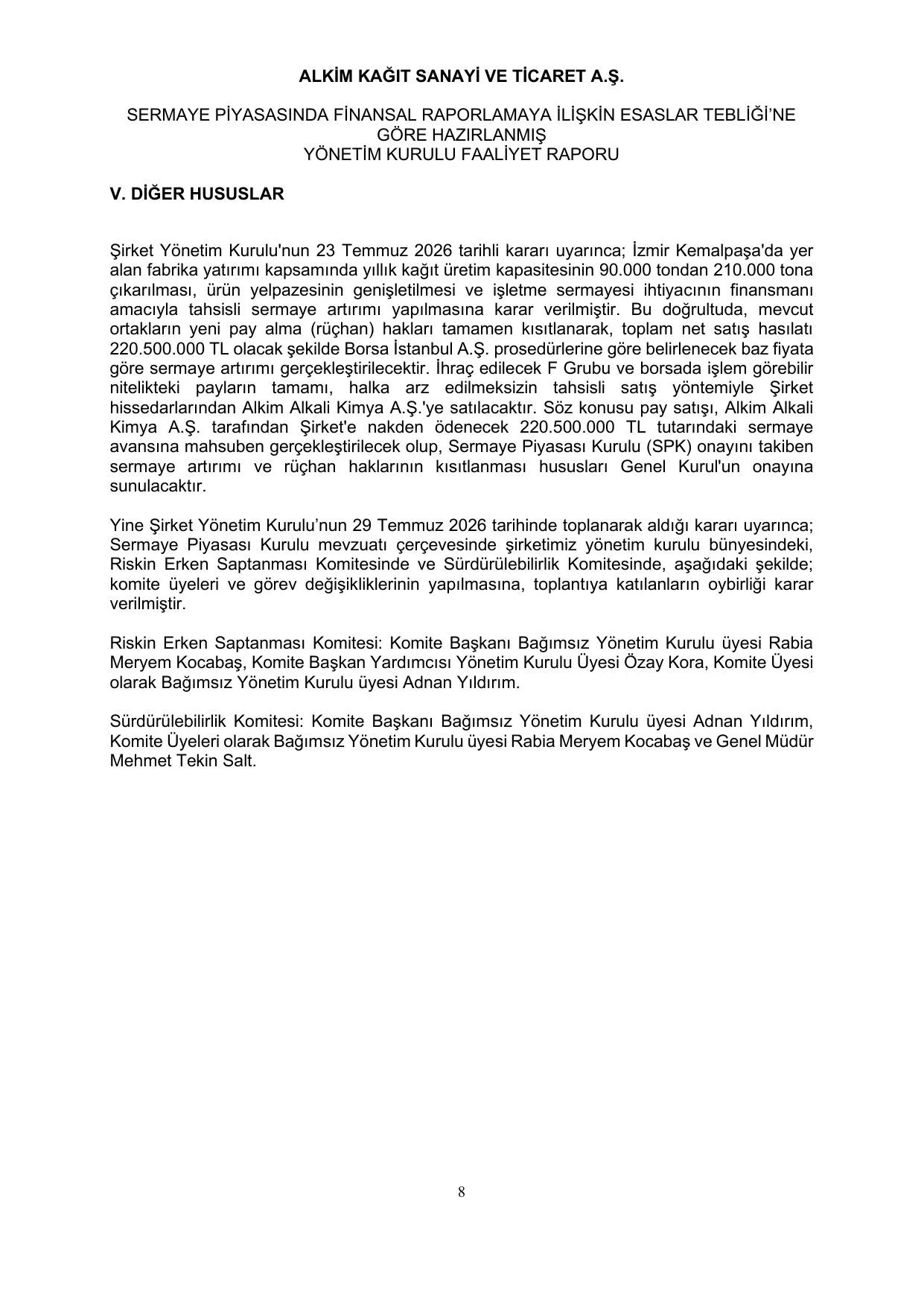 Alkim Kaฤฤฑt YK Faaliyet Raporu 30 06 2026.pdf โ sayfa 8