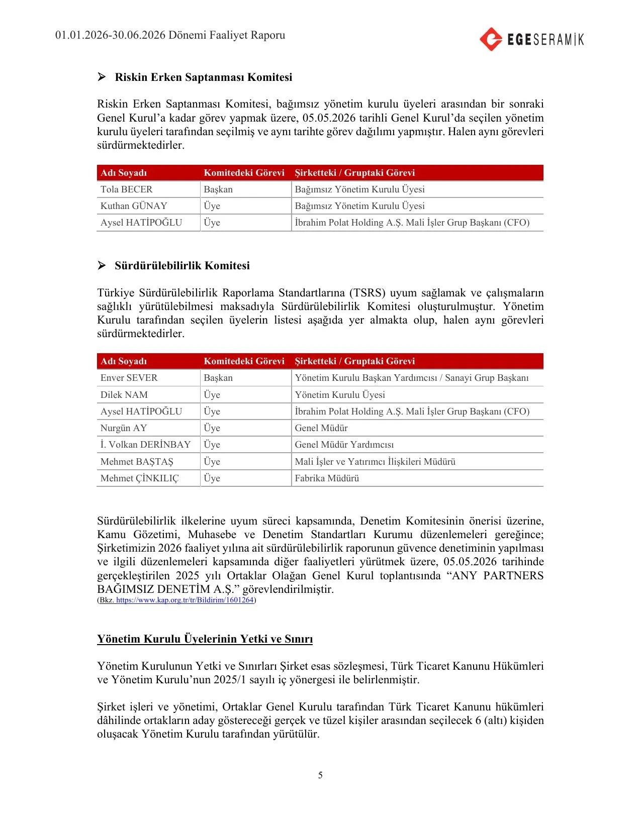 30.06.2026 Ege Seramik A.ล Yรถnetim Kurulu Faaliyet Raporu.pdf โ sayfa 7