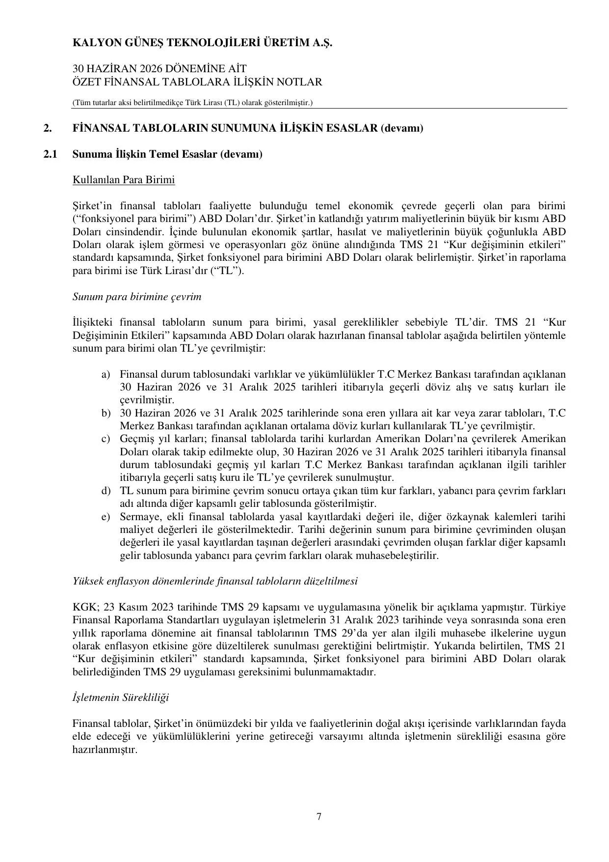 KGTÜAŞ 30.06.2026 Finansal Tablolar.pdf — sayfa 10