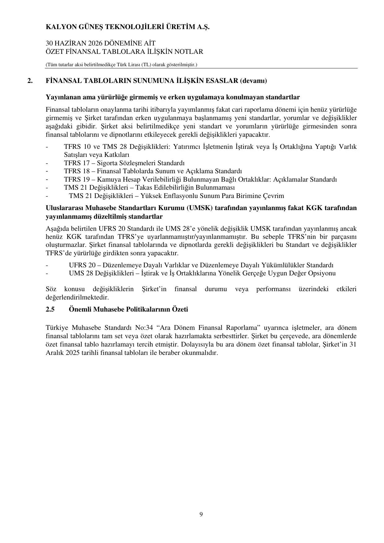KGTÜAŞ 30.06.2026 Finansal Tablolar.pdf — sayfa 12