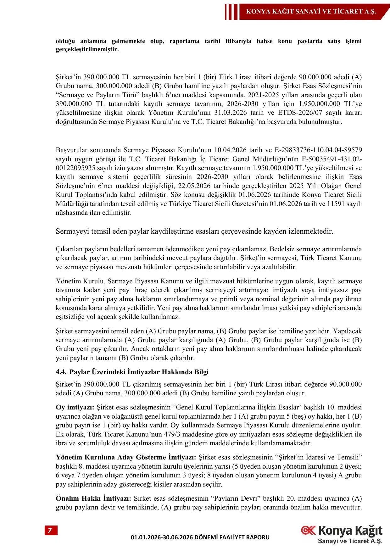 Konya Kağıt 01.01.2026 30.06.2026 Dönemi Faaliyet Raporu.pdf — sayfa 8