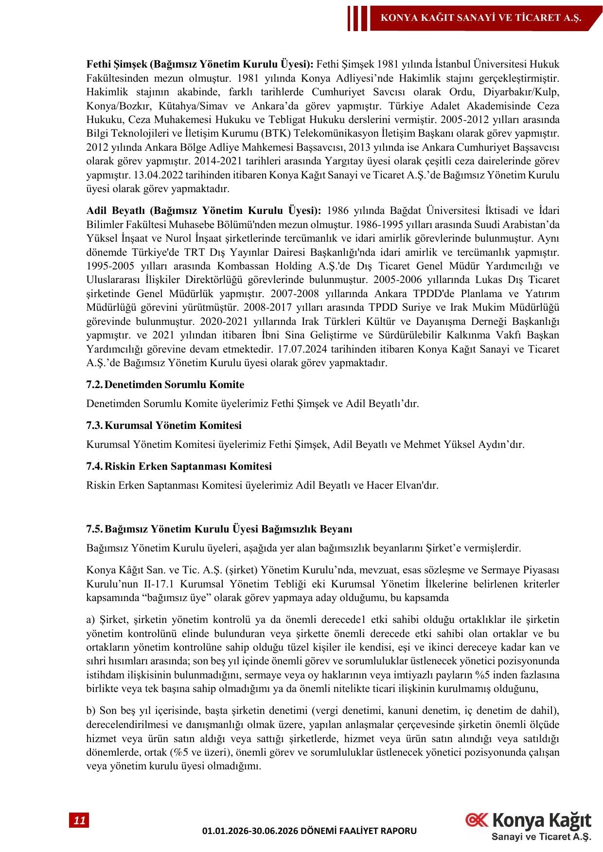 Konya Kağıt 01.01.2026 30.06.2026 Dönemi Faaliyet Raporu.pdf — sayfa 12