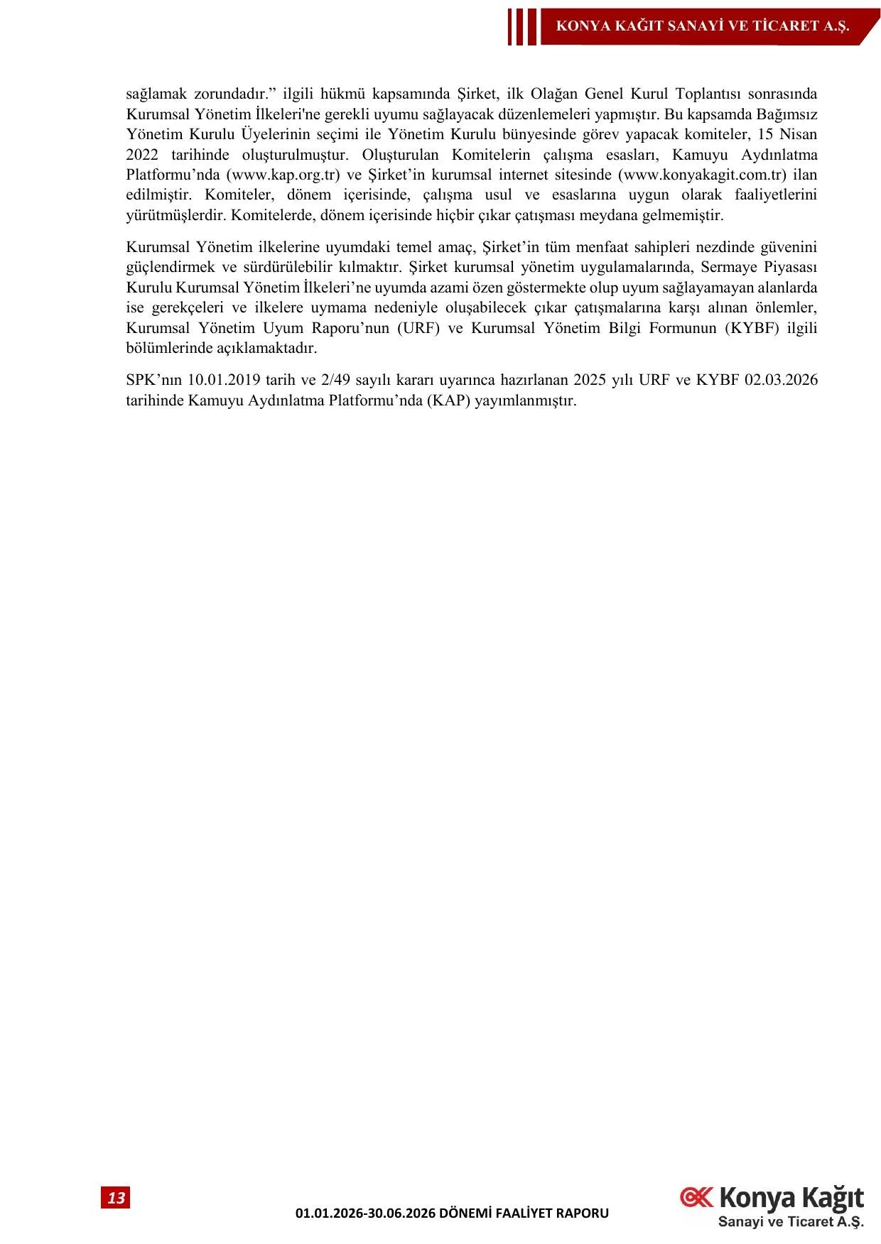 Konya Kağıt 01.01.2026 30.06.2026 Dönemi Faaliyet Raporu.pdf — sayfa 14