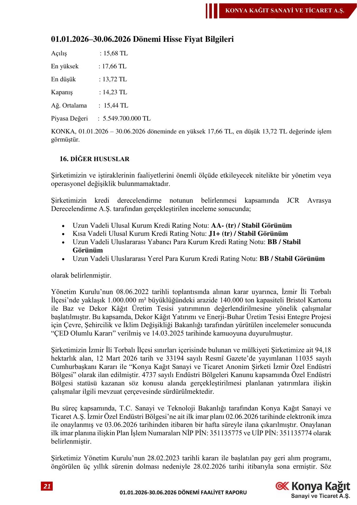 Konya Kağıt 01.01.2026 30.06.2026 Dönemi Faaliyet Raporu.pdf — sayfa 22