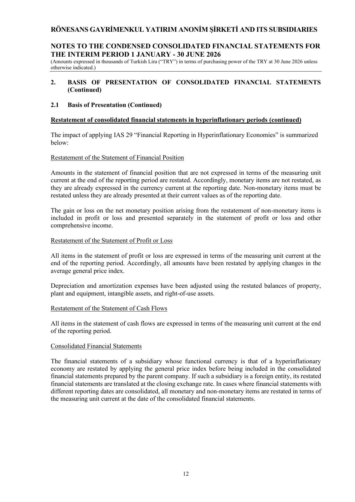 RGY_30.06.2026_Consolidated Financials.pdf โ sayfa 14