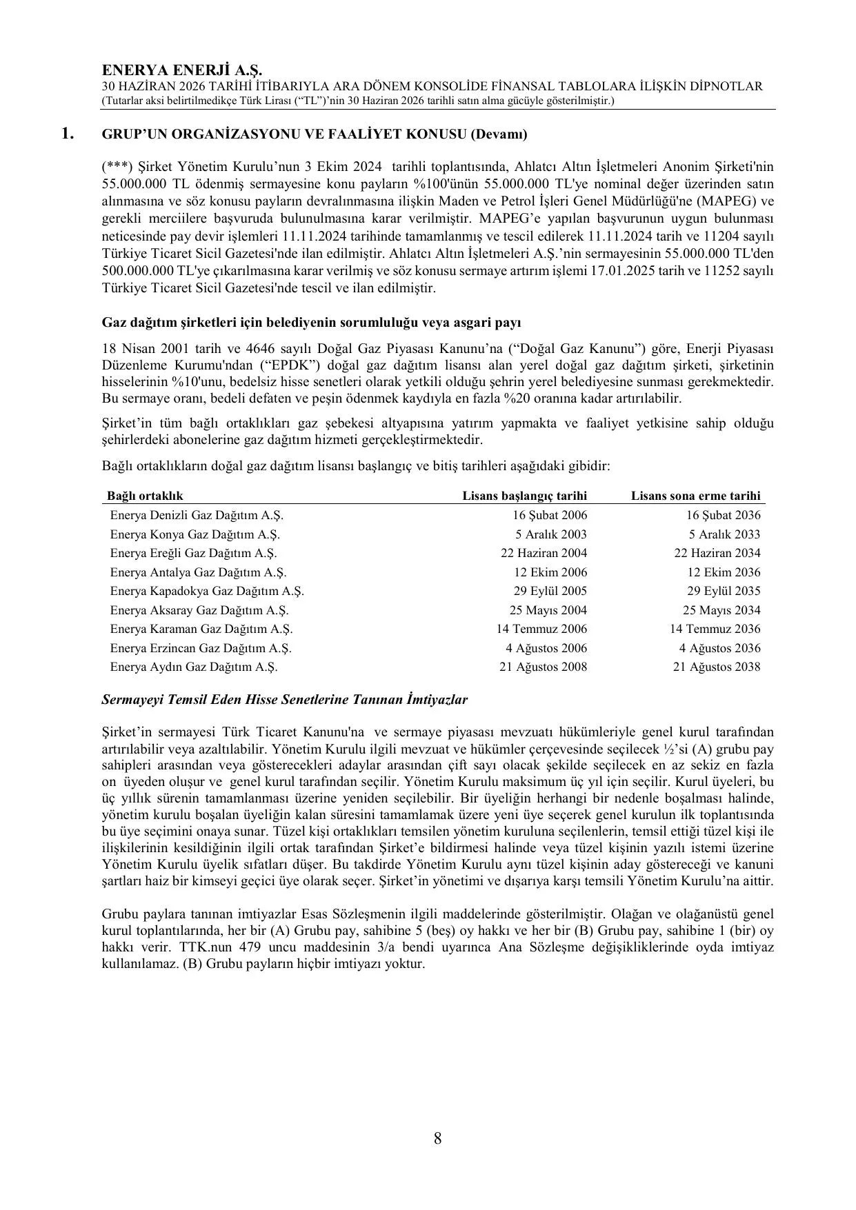 Enerya Enerji A.Ş. 30.06.2026 Konsolide Finansal Tablolar ve Dipnotlar.pdf — sayfa 12