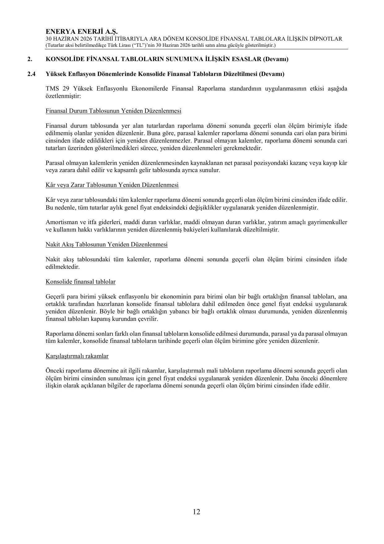 Enerya Enerji A.Ş. 30.06.2026 Konsolide Finansal Tablolar ve Dipnotlar.pdf — sayfa 16