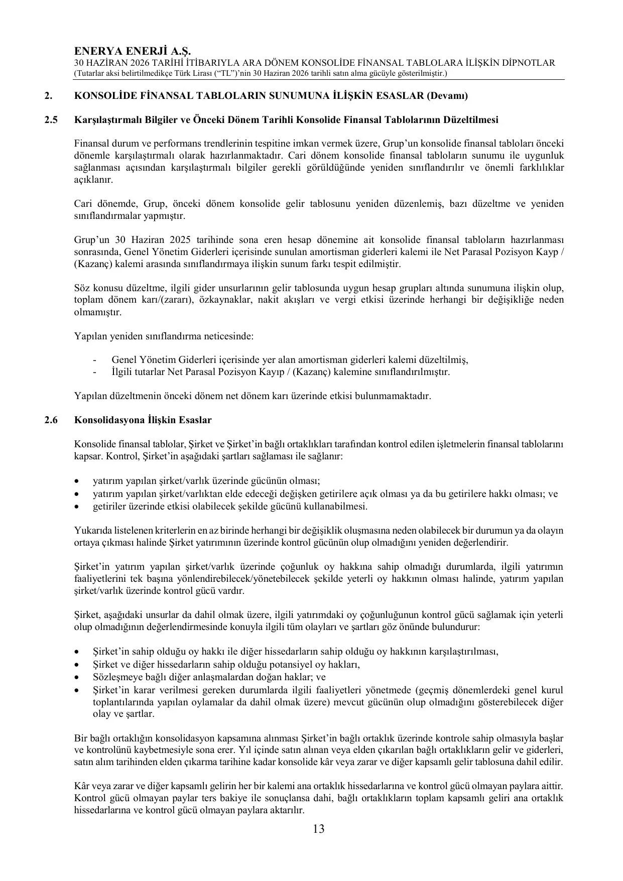 Enerya Enerji A.Ş. 30.06.2026 Konsolide Finansal Tablolar ve Dipnotlar.pdf — sayfa 17