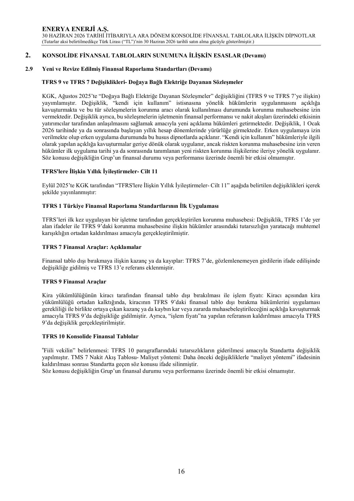 Enerya Enerji A.Ş. 30.06.2026 Konsolide Finansal Tablolar ve Dipnotlar.pdf — sayfa 20