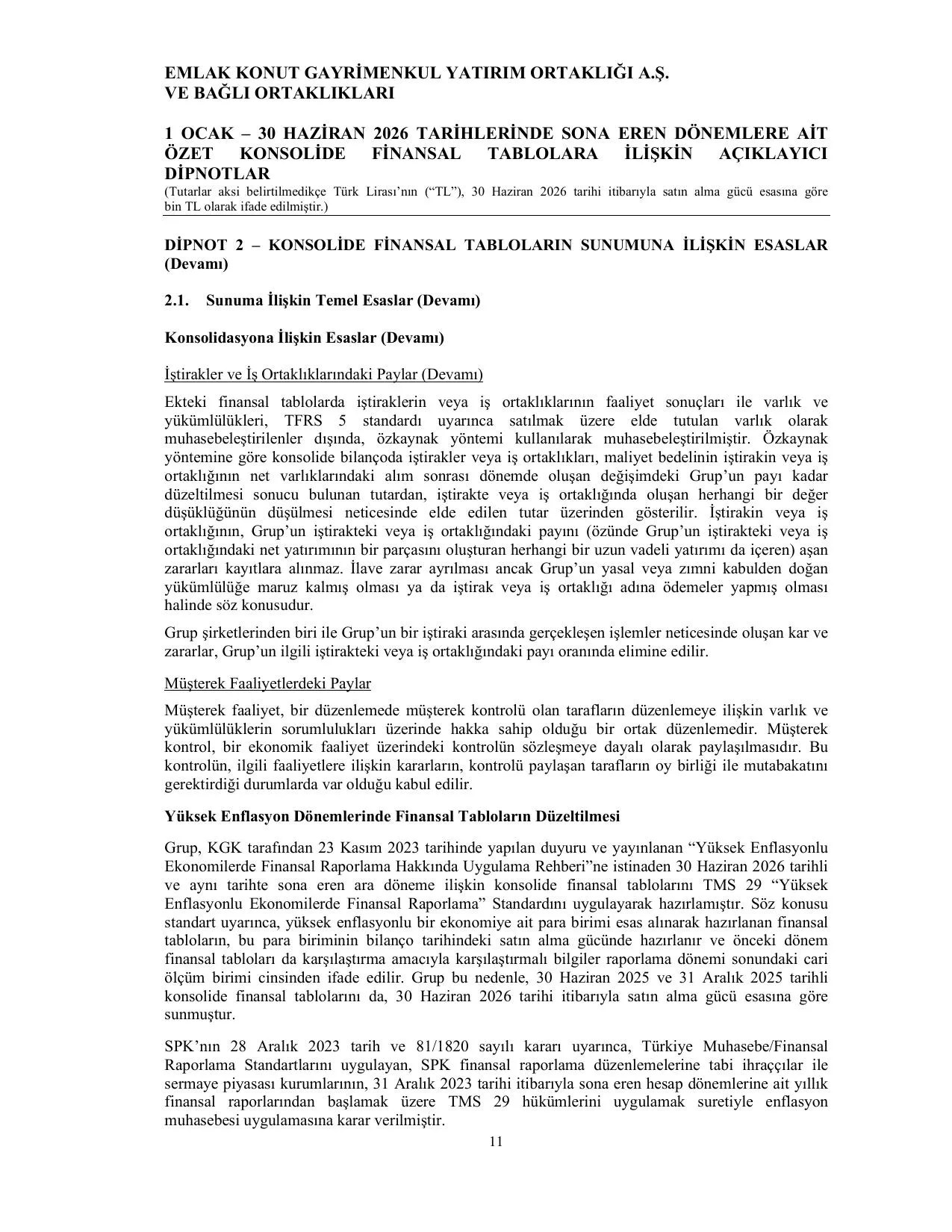 Konsolide Emlak Konut GYO A.ล. 30.06.2026 Finansal Tablo ve Dipnotlar.pdf โ sayfa 14