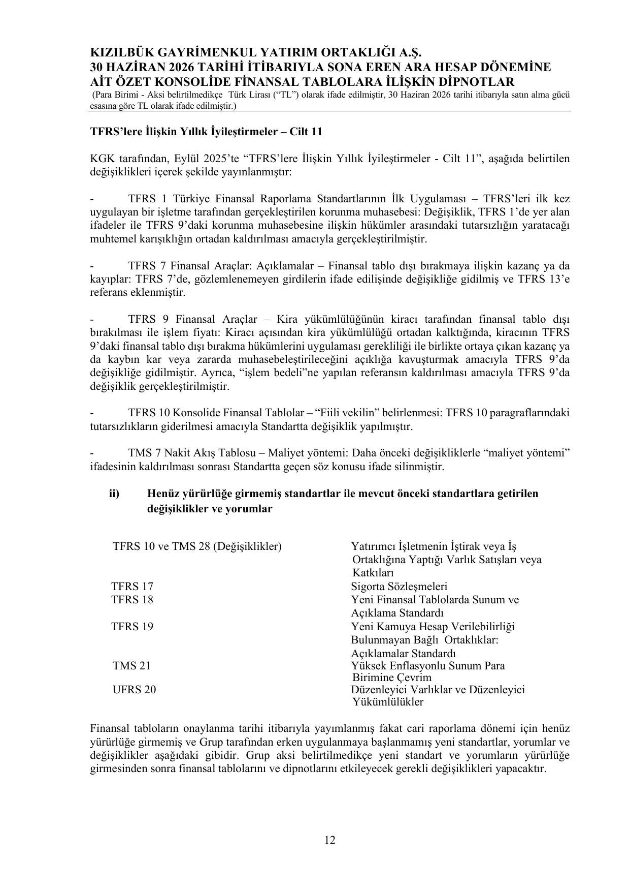 Kฤฑzฤฑlbรผk_GYO_Konsolide_Finansal_Rapor_30062026.pdf โ sayfa 14