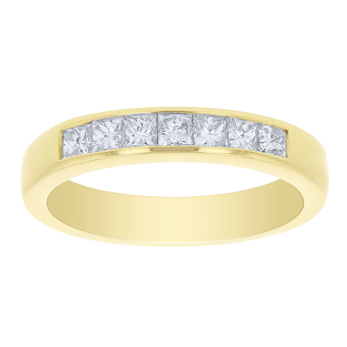 14K Yellow Gold Channel Set Princess Cut Diamond Wedding Band, 0.50cttw