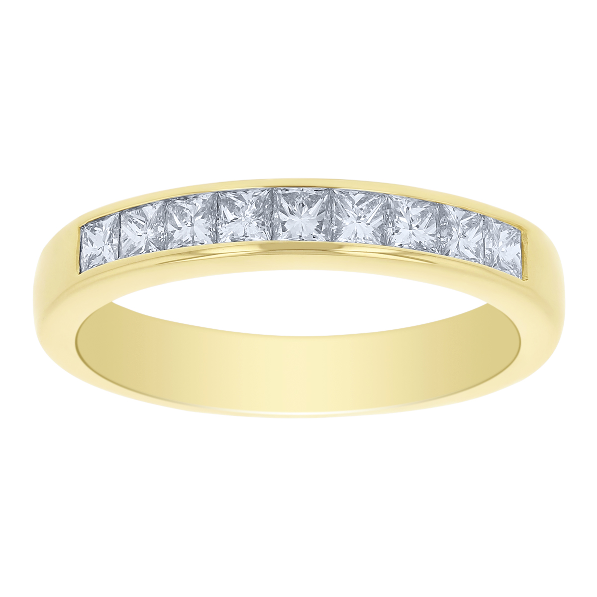 14K Yellow Gold Channel Set Princess Cut Diamond Wedding Band, 0.50cttw