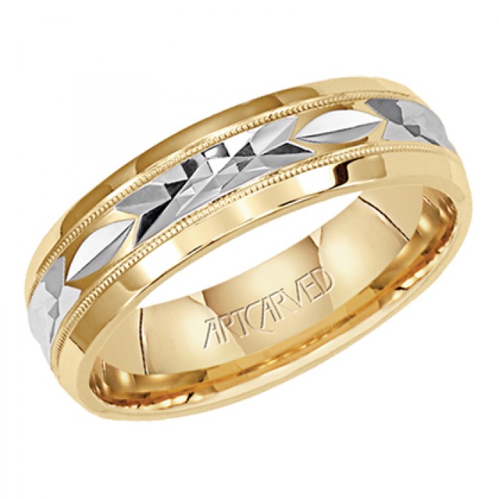 ArtCarved Yellow Gold & Rhodium Swiss Cut 6 mm Wedding Band, Size 10