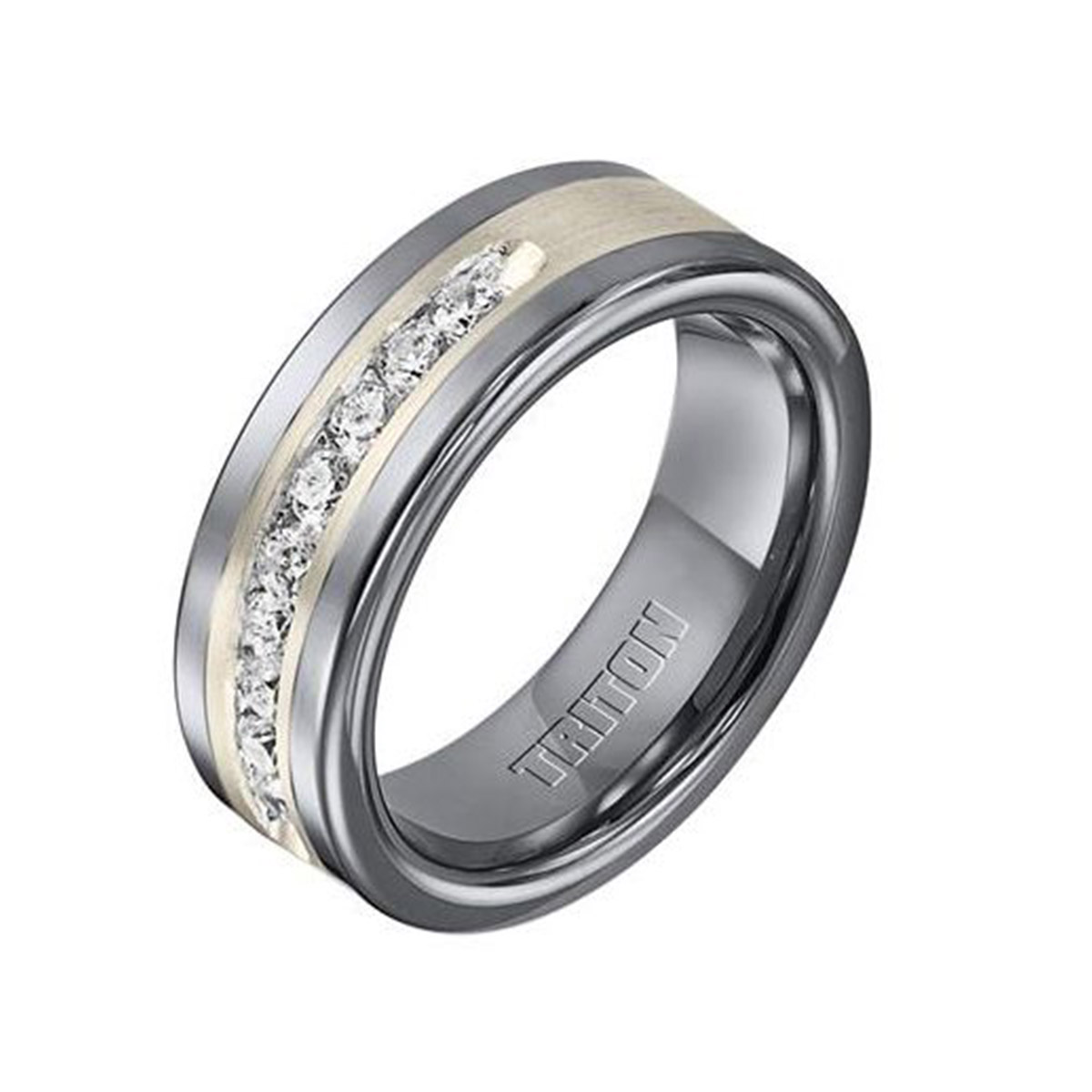 Tungsten Carbide & Sterling Silver Diamond Channel Set Wedding Band