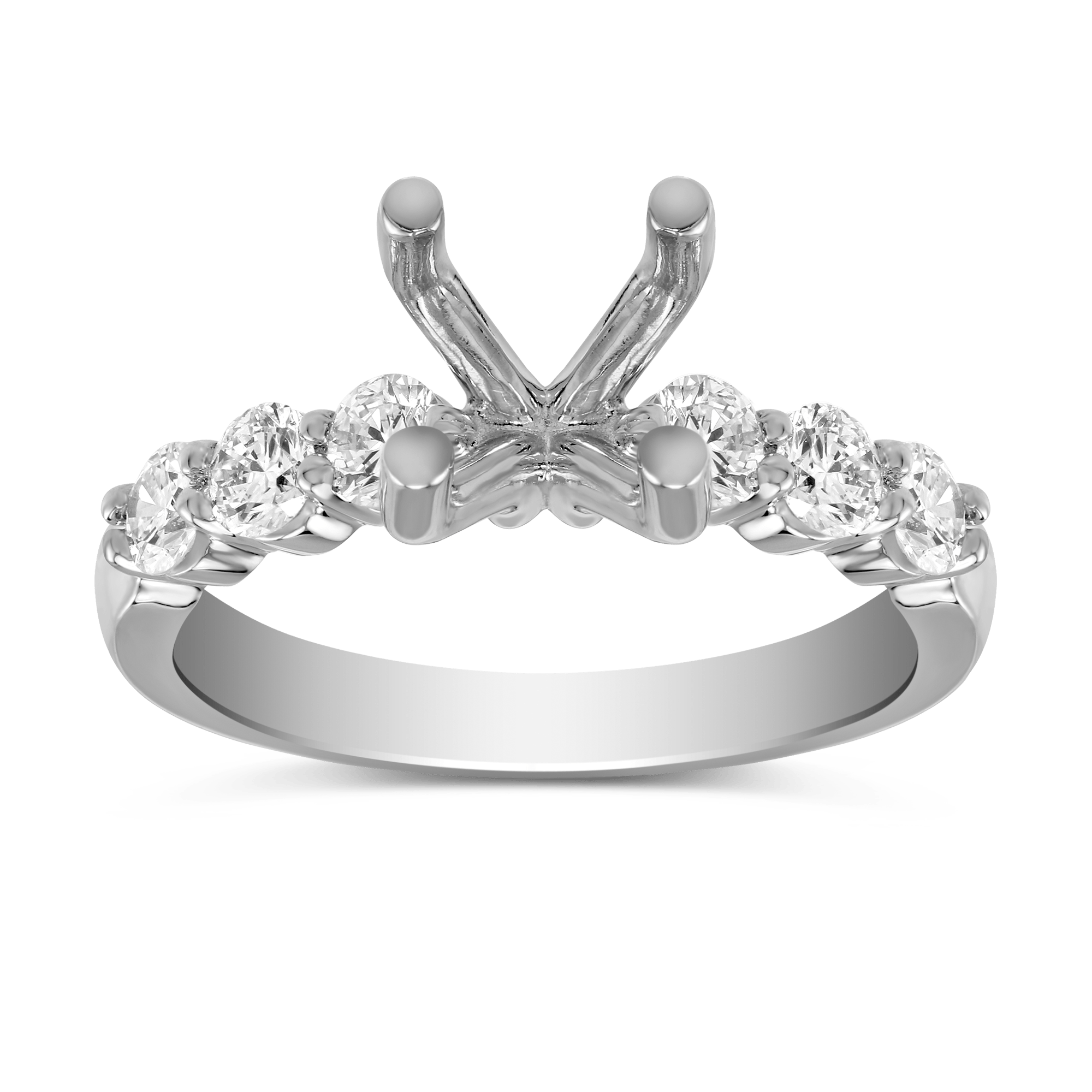 Precision Set 18K White Gold Shared Prong Round Diamond Ring Mounting Borsheims