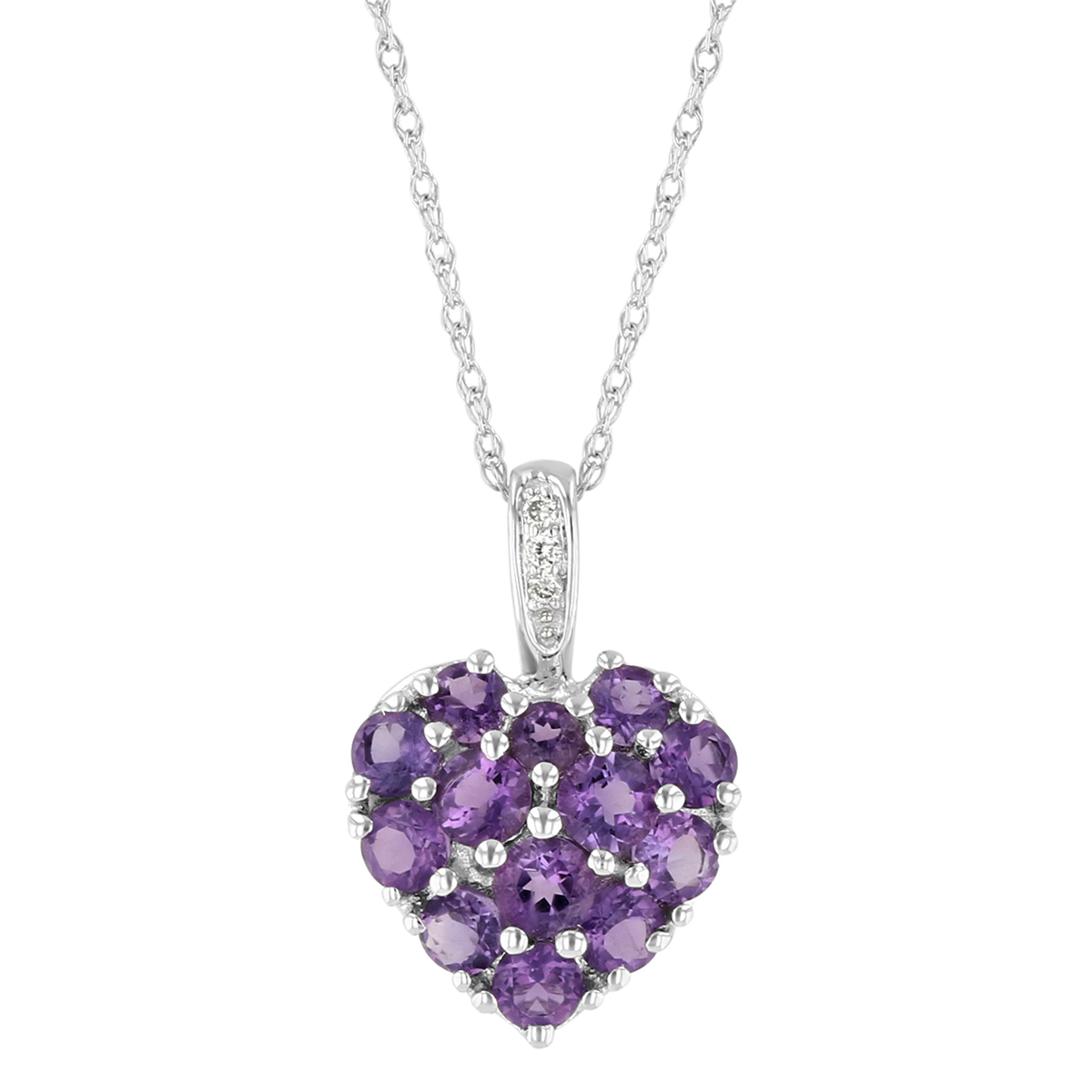 14K White Gold Amethyst & Diamond Cluster Heart Pendant Borsheims