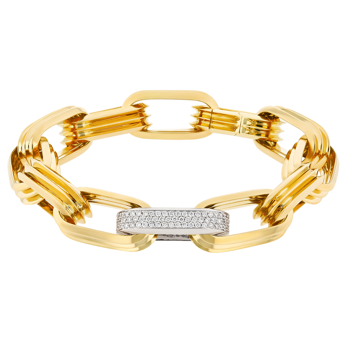 Roberto Coin 18K Yellow Gold Ribbed Chain Bracelet with Diamond Pavé