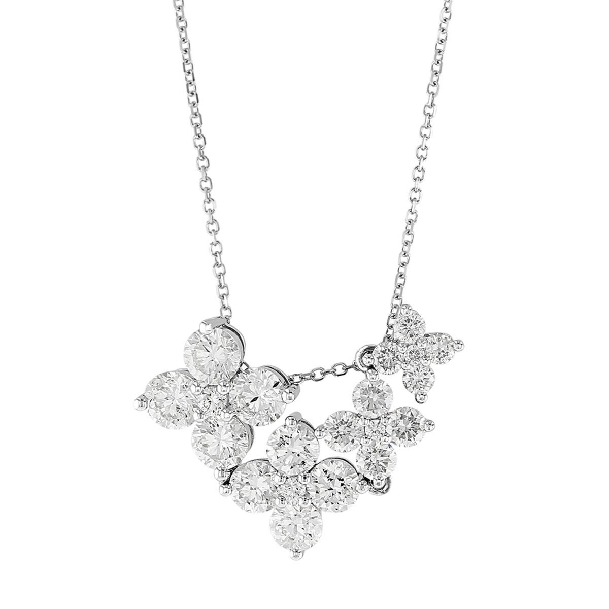 Diamond 4 Flower Cluster Necklace in White Gold, 18" Borsheims