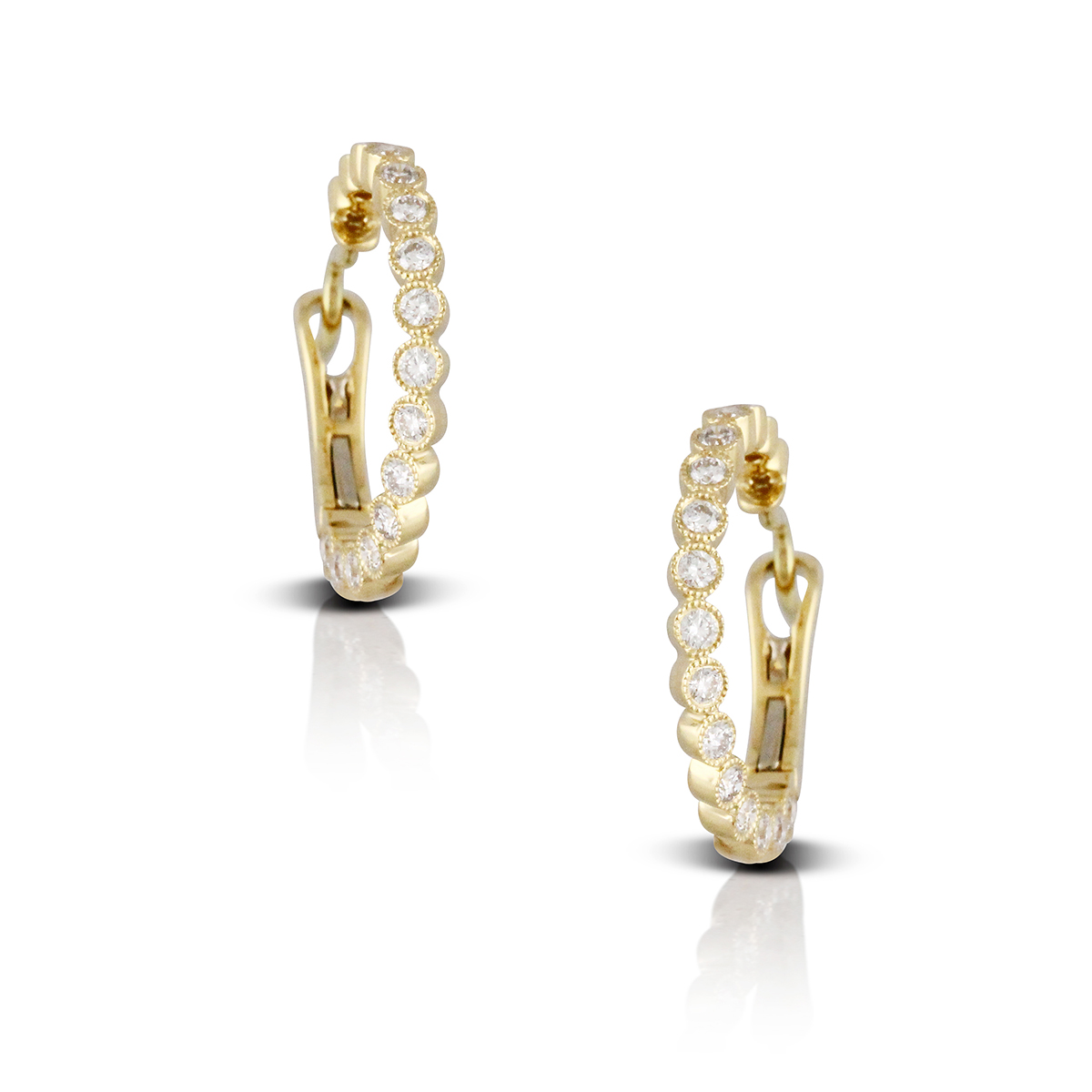 Doves Bezel Set Diamond Hoop Earrings in Yellow Gold Borsheims
