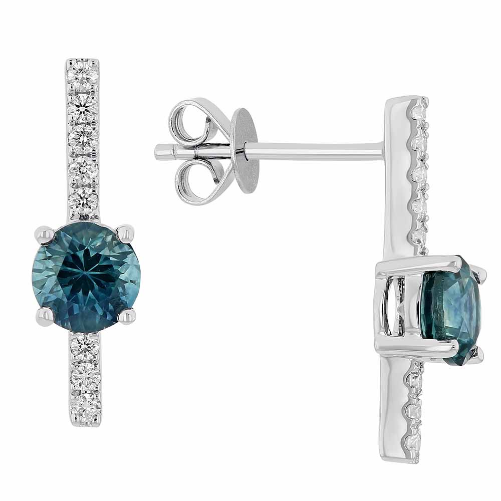 Round Sapphire & Diamond Bar Post Earrings in White Gold Borsheims