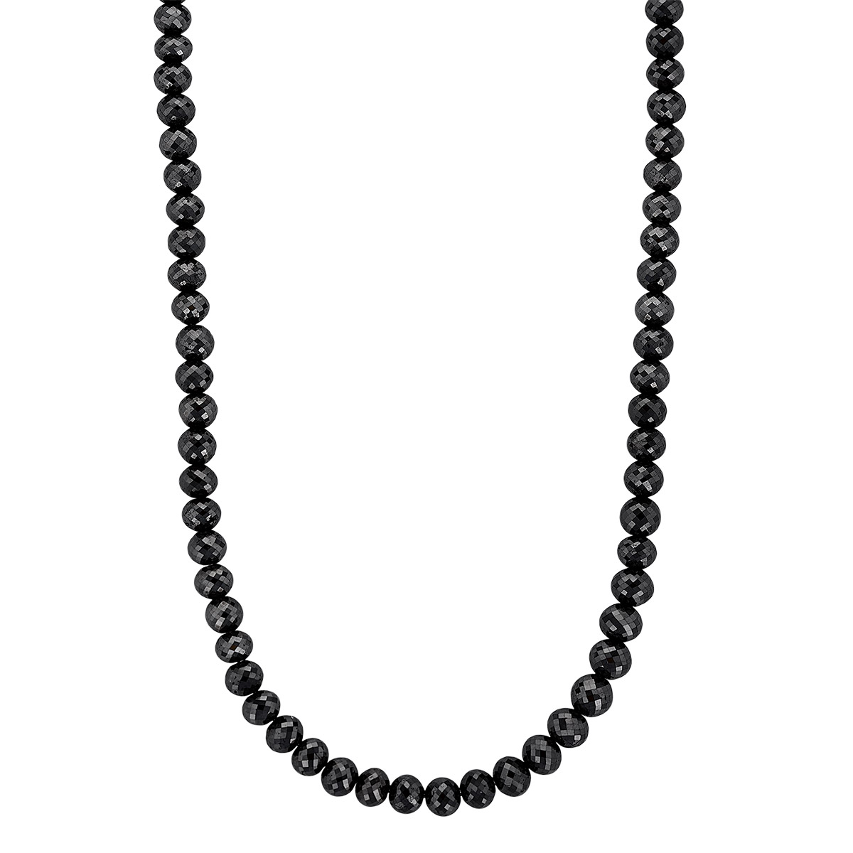 Black Diamond Faceted Rondelle Bead Strand Necklace in White Gold by