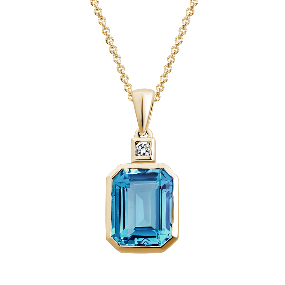 Emerald Cut Blue Topaz Pendant with Diamond Bail in Yellow Gold, 18