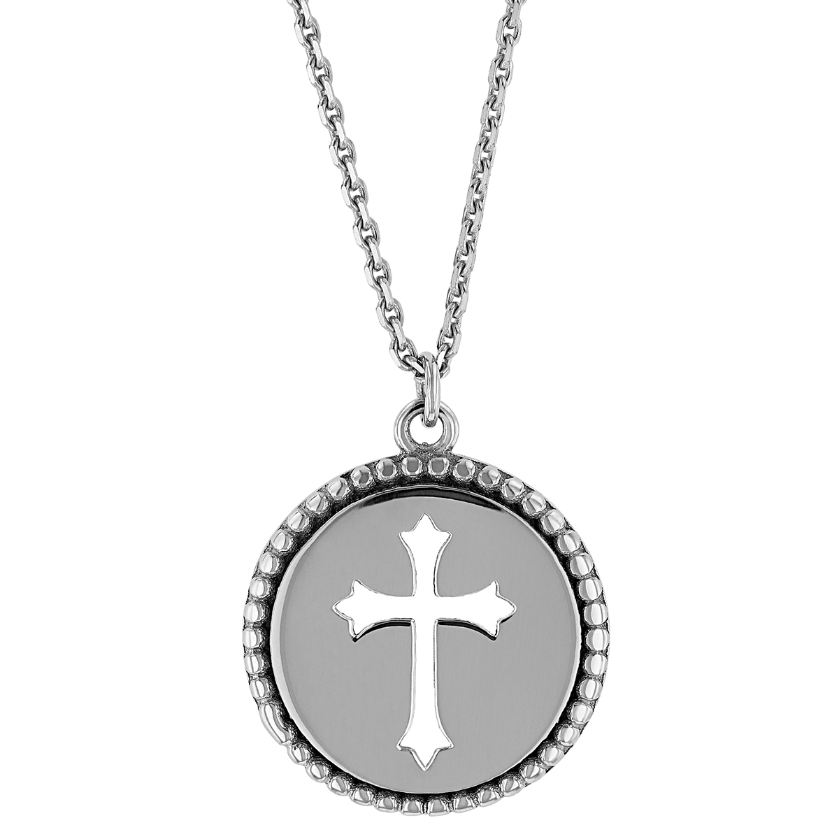 Cross Cutout Medallion Disc Pendant in White Gold, 18" Borsheims