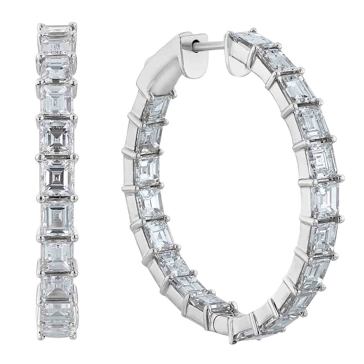 Baguette Diamond Inside Out Hoop Earrings in White Gold Borsheims