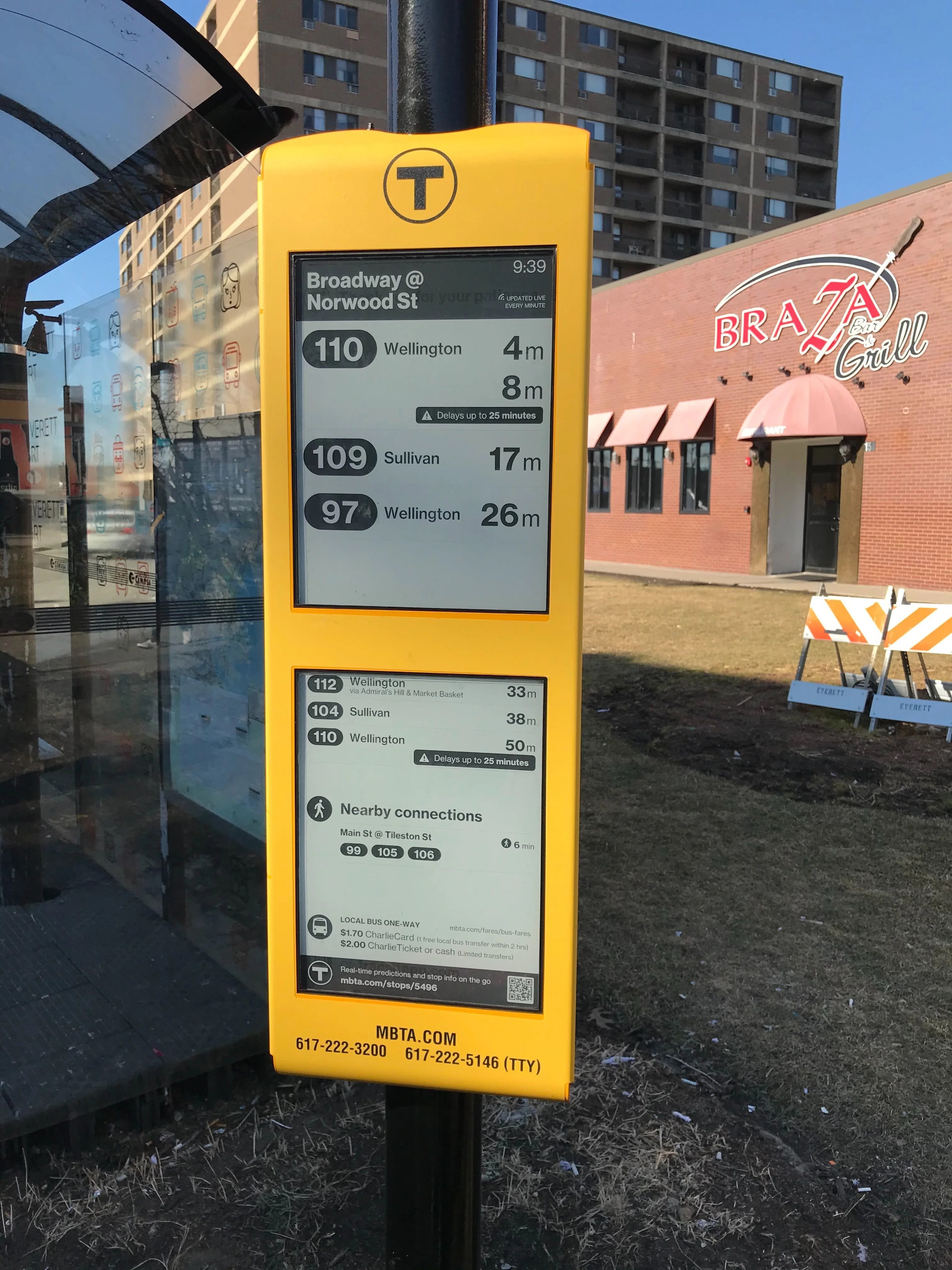 The MBTA is testing realtime bus information displays at 18 stops around Greater Boston