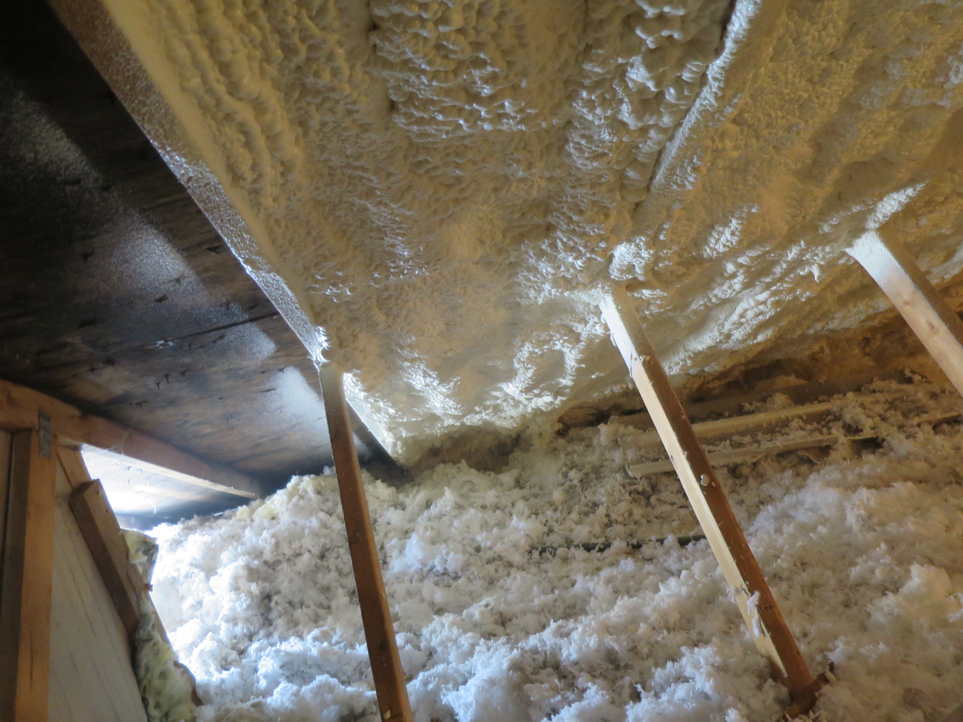 Attic Spray Foam & New Bath Vent Bott Roofing