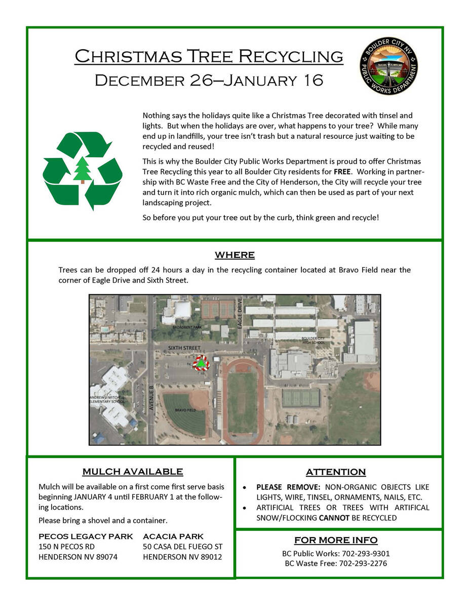 2021 Christmas Tree Recycling Info Boulder City Home of Hoover Dam