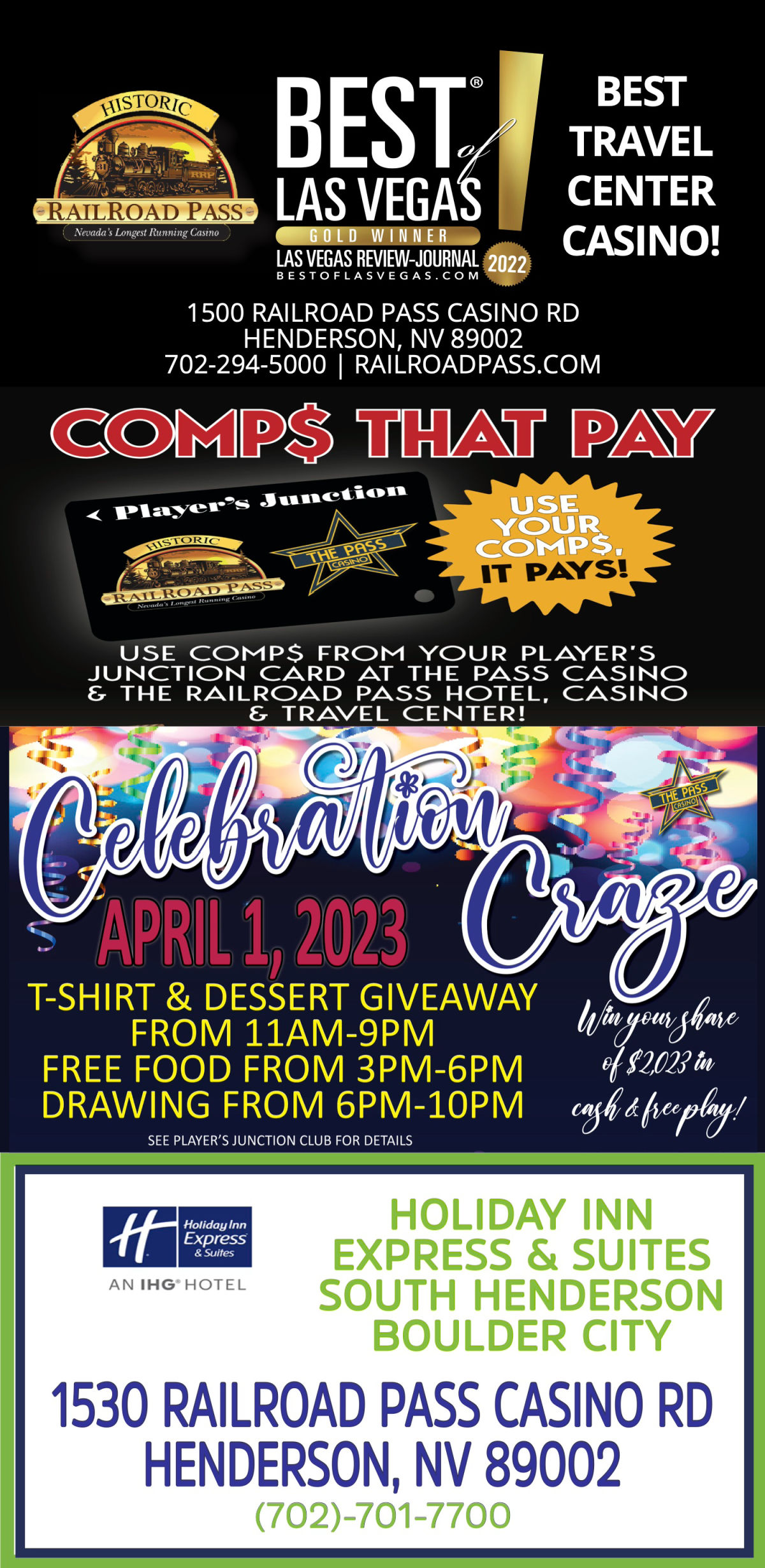 April 1st Celebration Craze at Railroad Pass Casino Boulder City
