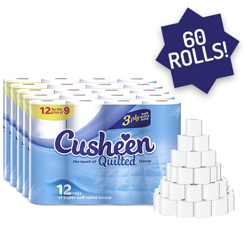 60Pack of Cusheen Quilted White Toilet Rolls