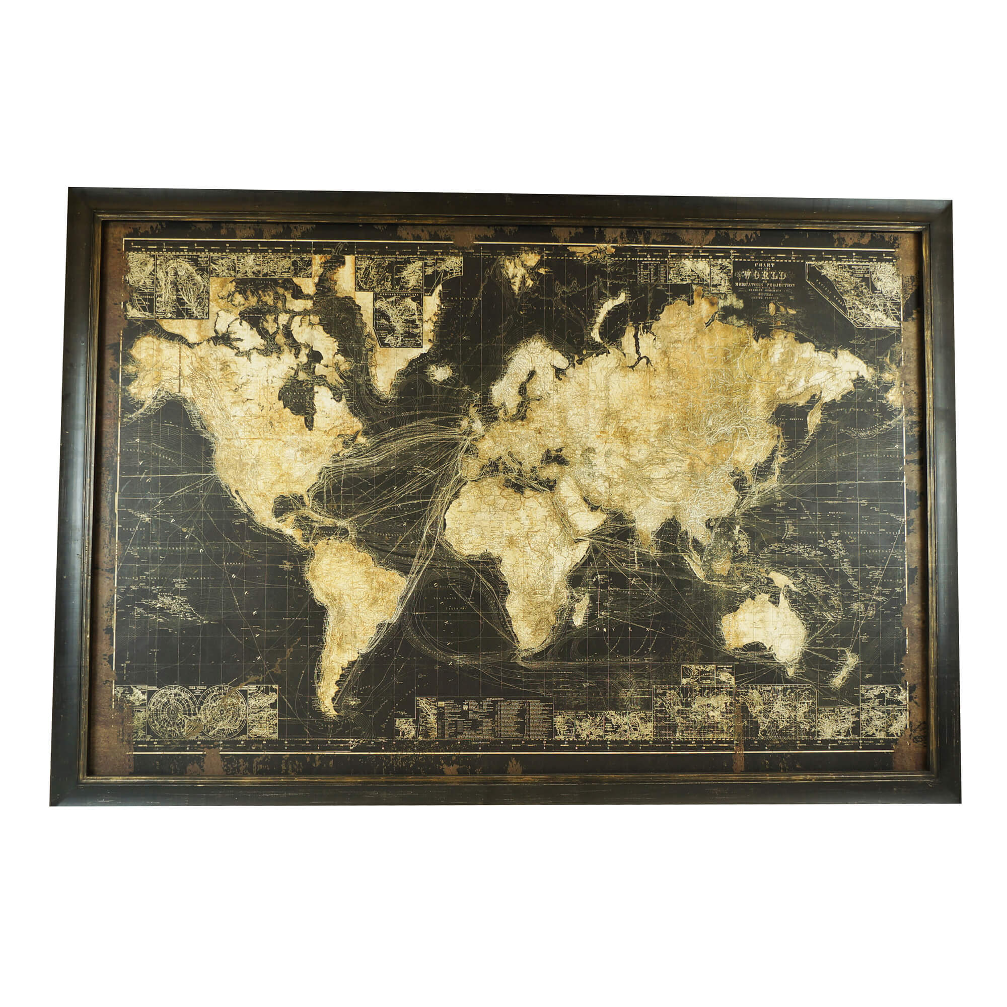 Global Map Wall Decor with LED background and Fir Wood Fram Boxman