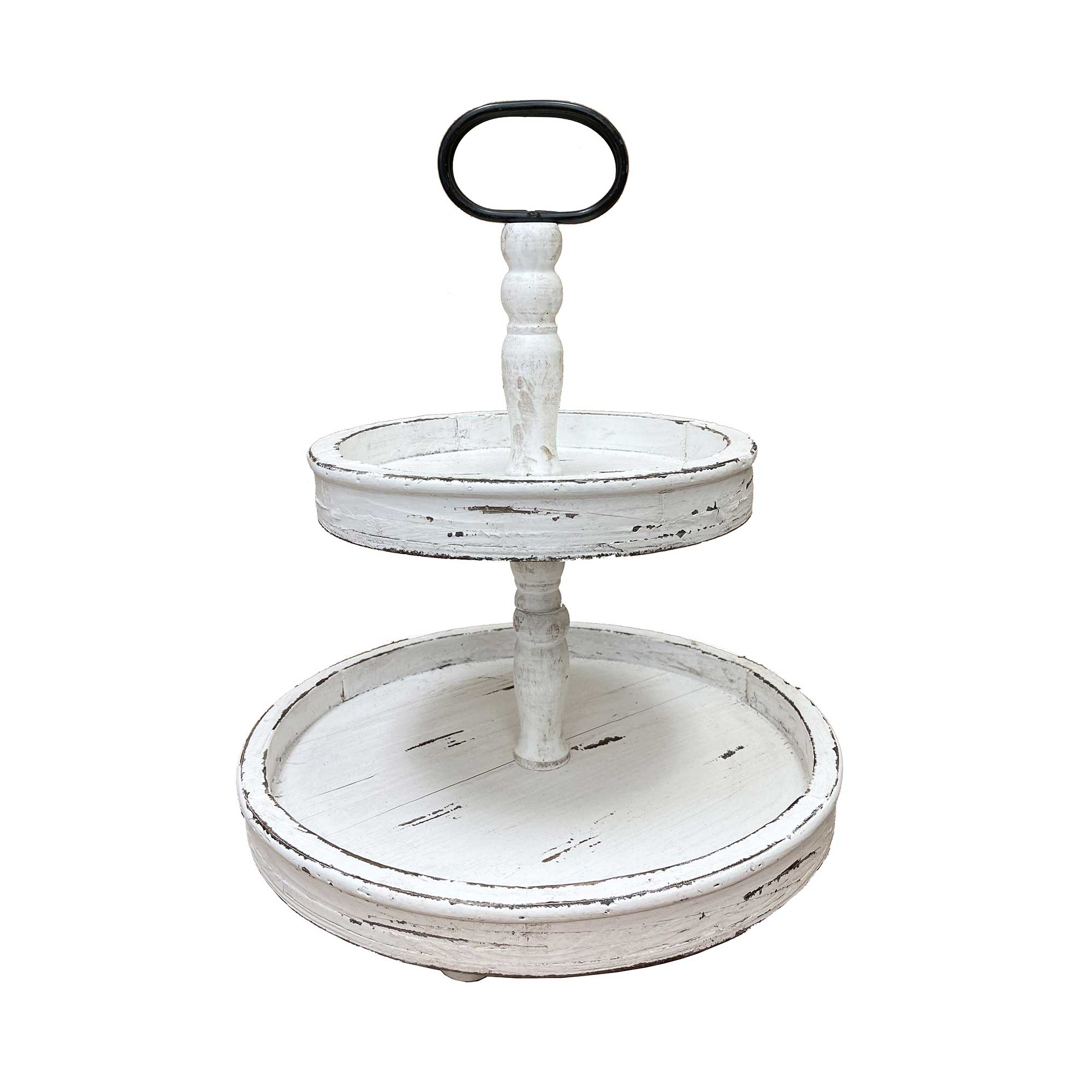 Distressed White Wood Two Tiered Stand Boxman