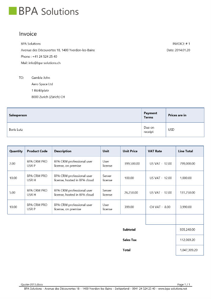 Quote Template Innovative Software Solutions on Microsoft Office 365