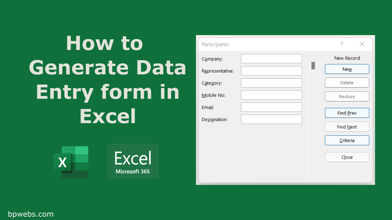 How to Generate a Data Entry form in Excel