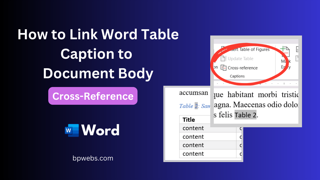 How to Link Word Table Caption to Document Body CrossReference