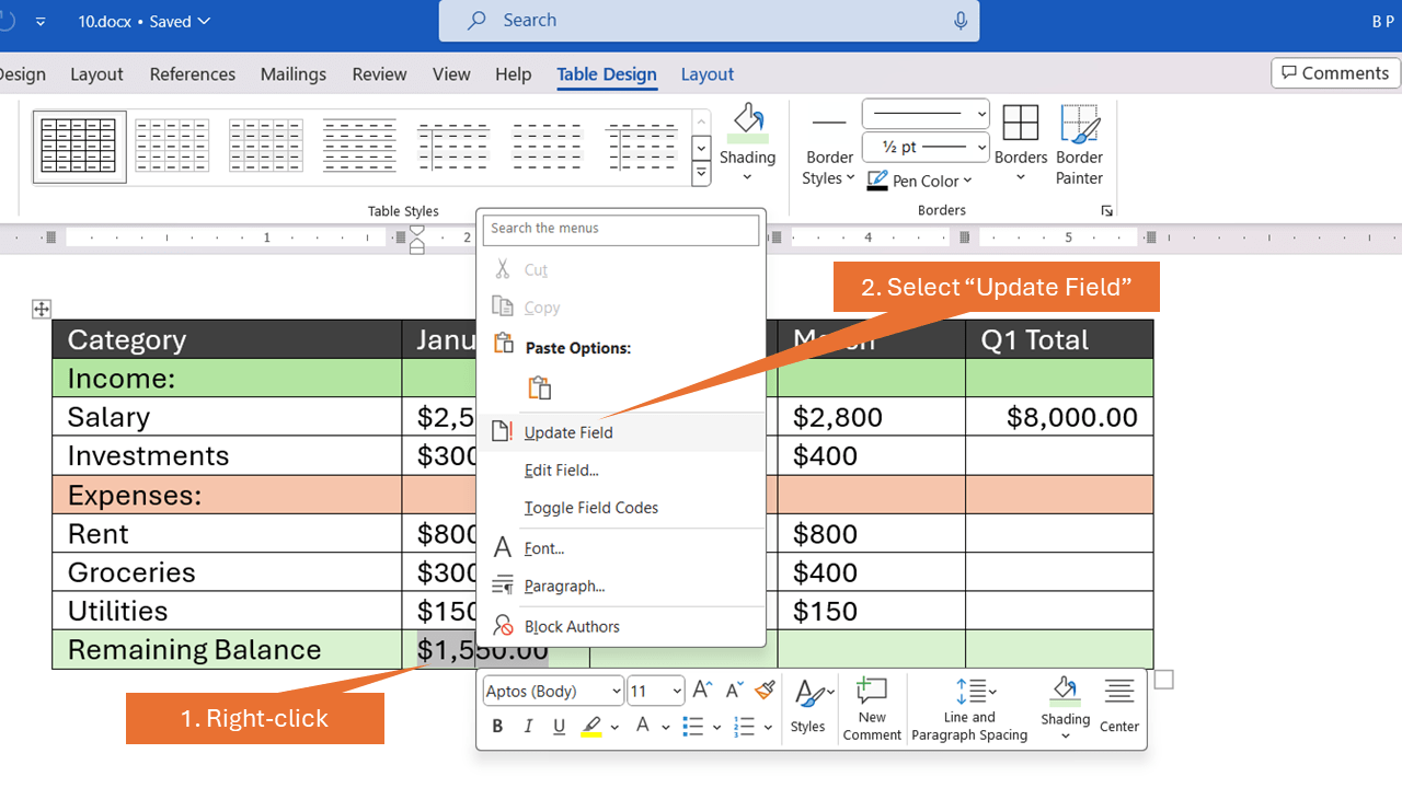 Perform Basic Calculations in Microsoft Word Tables
